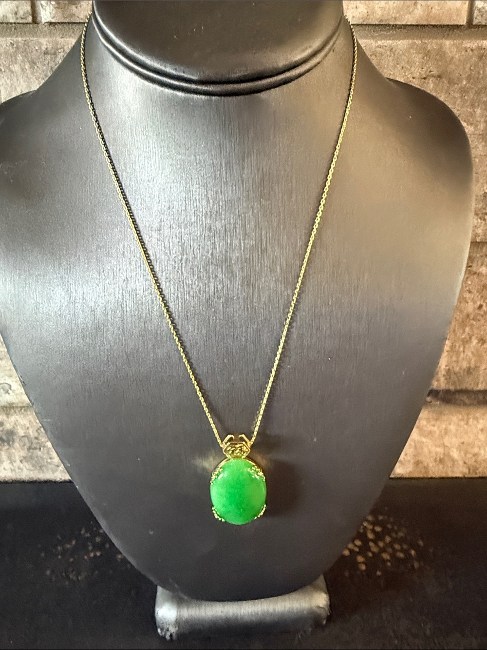 Gold 18 inch Sterling Silver Necklace with Green Jade pendant